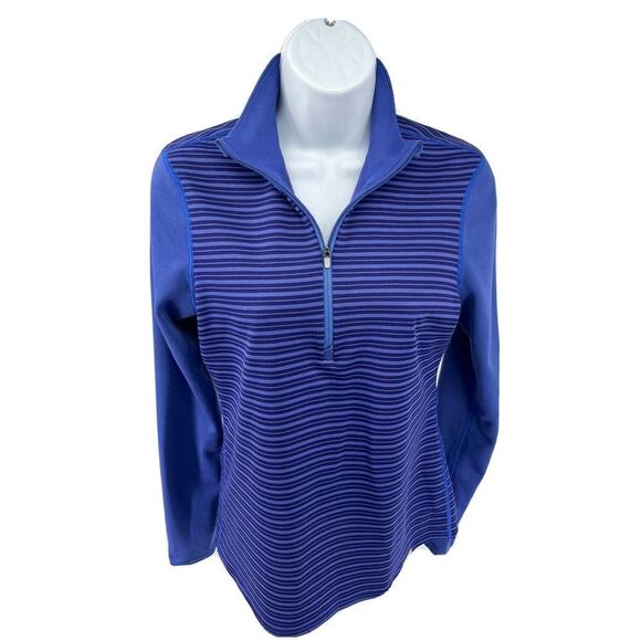 Patagonia Capilene 3 Blue Striped 1/4 zip Baselayer Pullover Thumb Loops - Picture 1 of 12